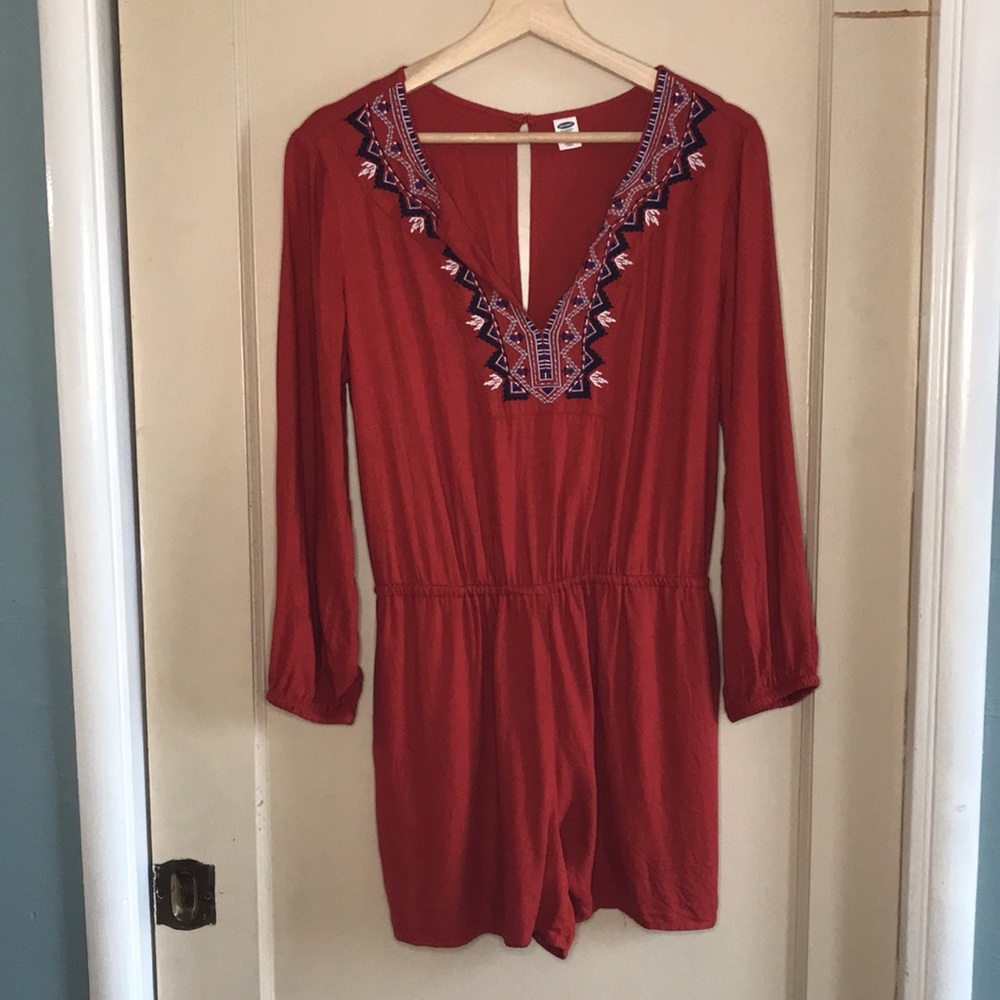 Old Navy boho embroidered long sleeve romper